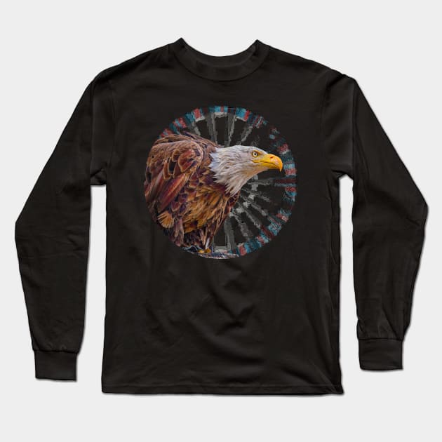 Bald Eagle Retro Circle Wheel Design Long Sleeve T-Shirt by Fusti